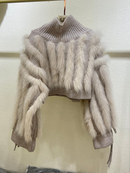 Fashionable Fox Fur Knitted Sweater