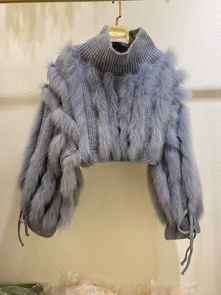 Fashionable Fox Fur Knitted Sweater