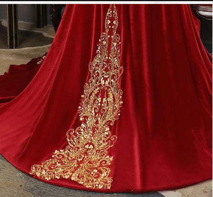 Golden Glamour Bridal Velvet Cape