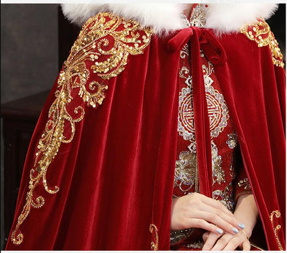 Golden Glamour Bridal Velvet Cape