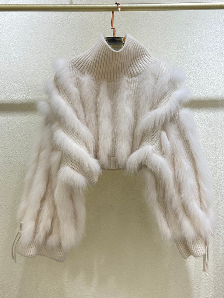 Fashionable Fox Fur Knitted Sweater